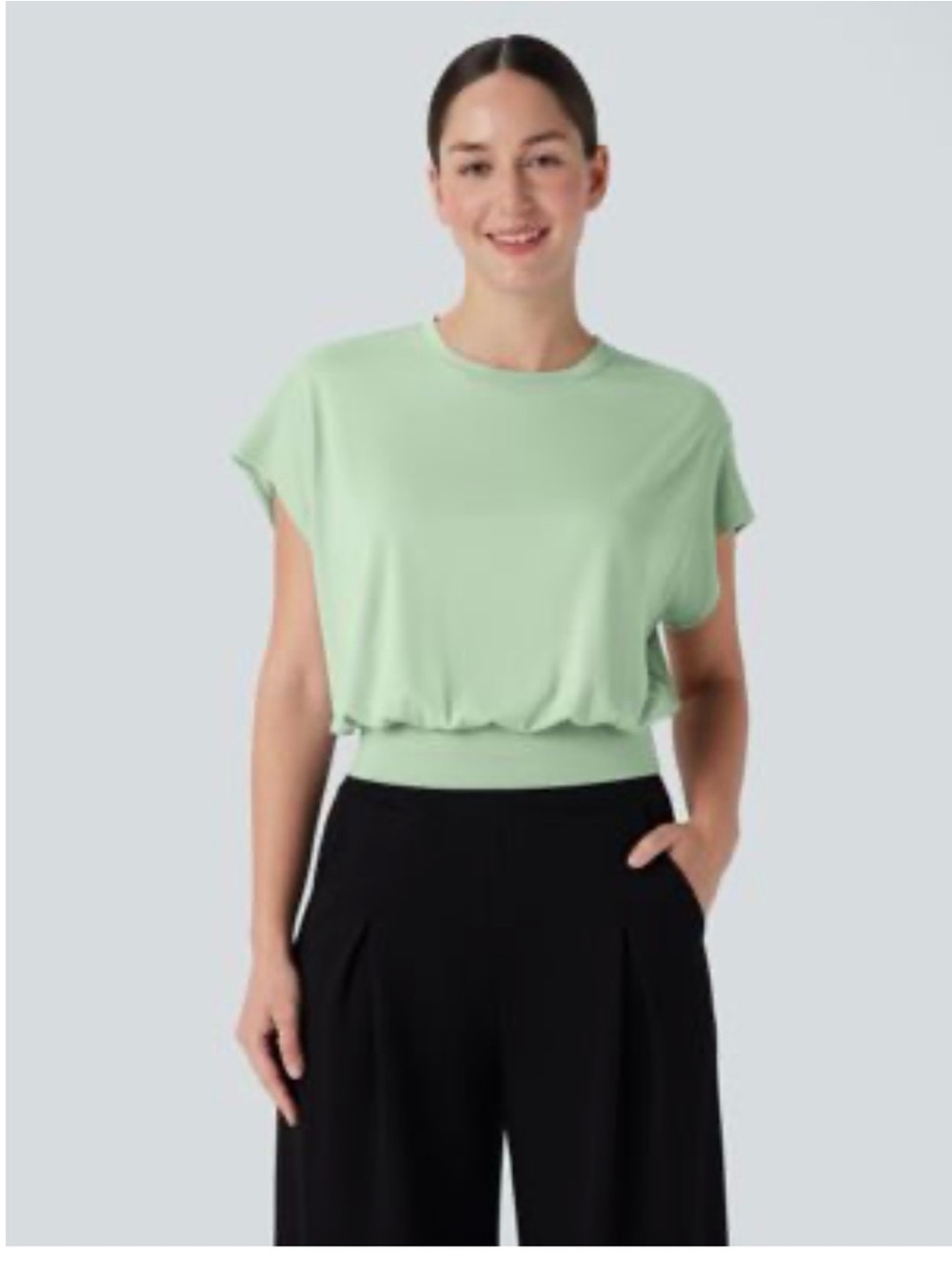 HALARA Mint Green Short Sleeve Blouson Tank